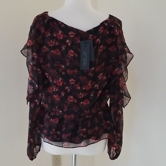 NWT! Rachel Zoe large floral multi L/S silk blouse - Picture 3 of 8